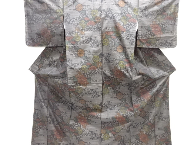 JAPANESE KIMONO / UNUSED DORO OSHIMA TSUMUGI / WOVEN ARABESQUE FLOWER 